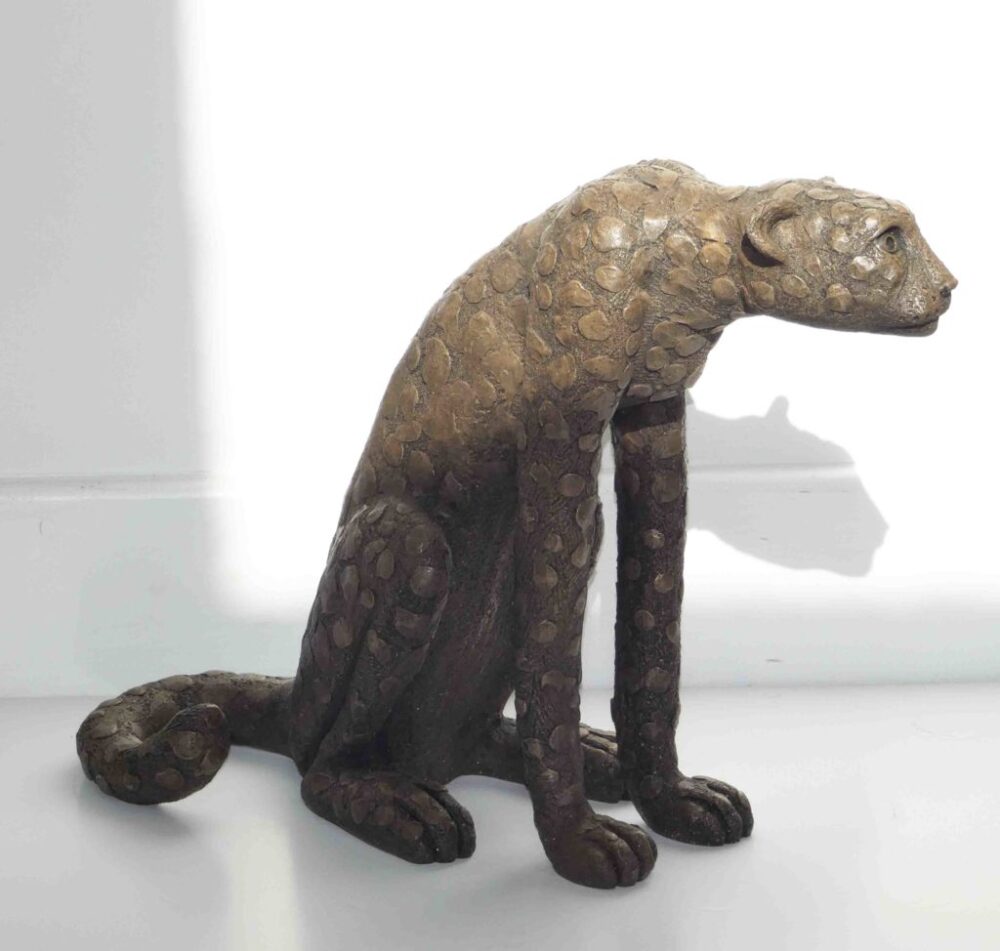 Libby Edmondson Bronze Resin ‘Sitting Cheetah head forward’
