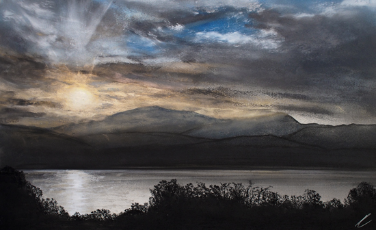 ‘Northern Pyrotechnics’ – Old Man and Wetherlam from Windermere Signed Limited Edition Print by Daniel Cooper
