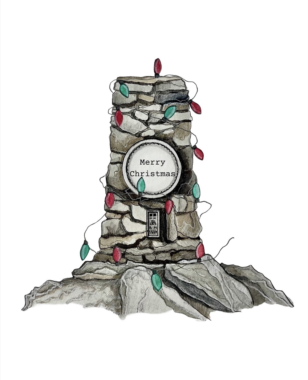 Peak Occasions – Merry Christmas (Lights) A6 Greetings Cards by Beth Tidmarsh ( Beth Draws Buildings ) pack of 10